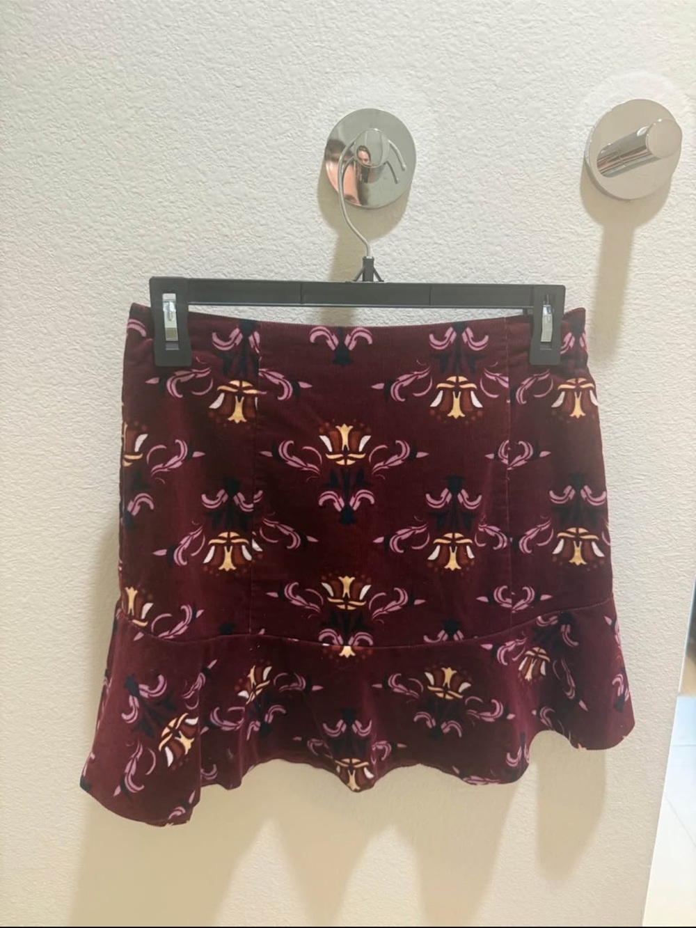 Free People Burgundy Floral Velvet Mini Skirt